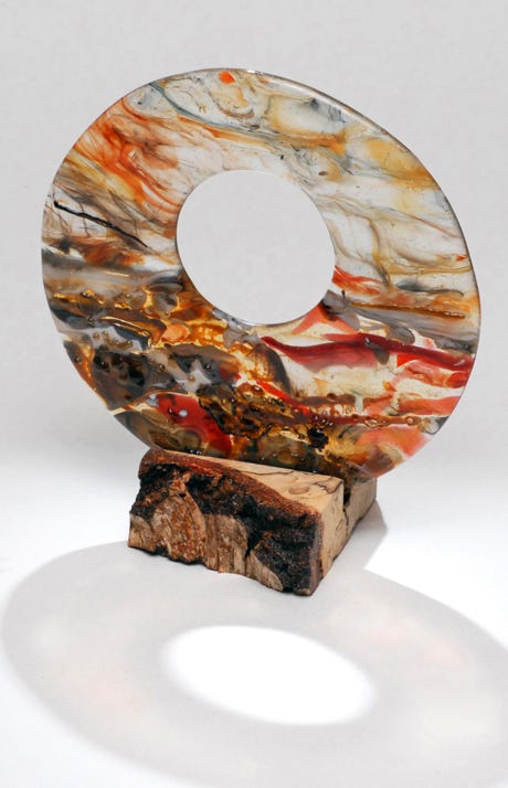 See Through Sand - Art Panel with silver gilt reaction and hand crafted wood base